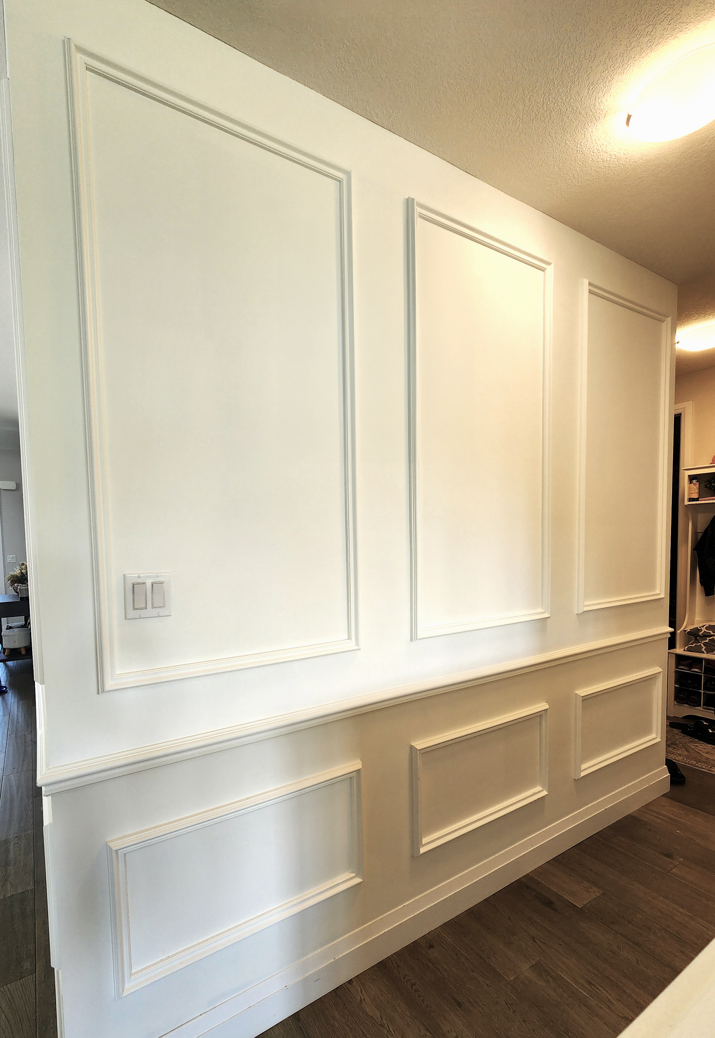 Wall Paneling Kit- Wall Trim Accent Wall- Wainscoting- Picture Frame Style Paneling- 9' Ceiling - 3 Panels and Chair Rail