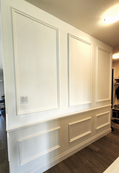 Wall Paneling Kit- Wall Trim Accent Wall- Wainscoting- Picture Frame Style Paneling- 9' Ceiling - 3 Panels and Chair Rail