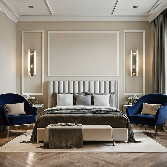 Kit de moulures murales - Lit King Size - Mur de chambre à coucher - Revêtement mural décoratif - Soubassement mural - Panneaux muraux de style cadre - Style parisien - Moulures murales