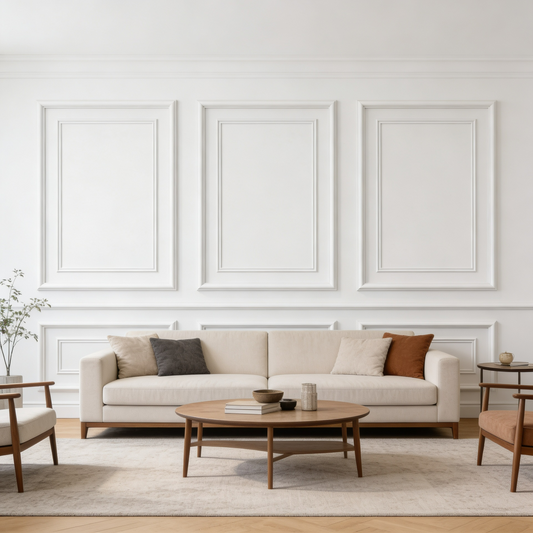 Kit de panneaux muraux - Moulures murales prédécoupées - Mur d'accent - Lambris - Moulures style double cadre - Mur DIY - Mur de salon - 6 Panneaux