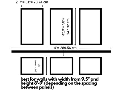 Wall Paneling Kit- Wall Trim Accent Wall- Wainscoting- Picture Frame Style Paneling- 9' Ceiling - 3 Panels and Chair Rail