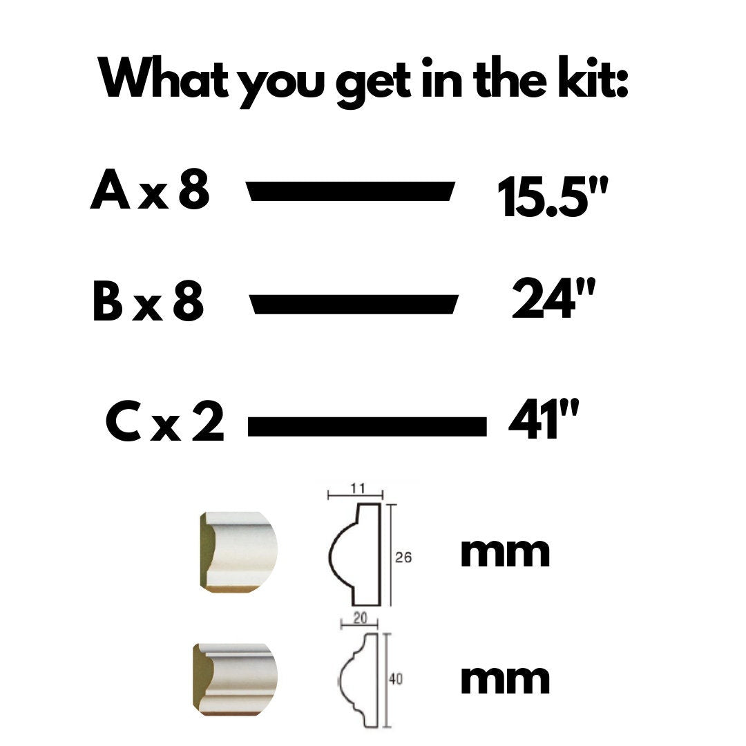 Wall Molding Kit Half Wall Trim - Accent Wall Paneling- Wainscoting- Box Paneling- DIY Wall- Pre-cut and Pre-primed- 4 Panels and Chair Rail