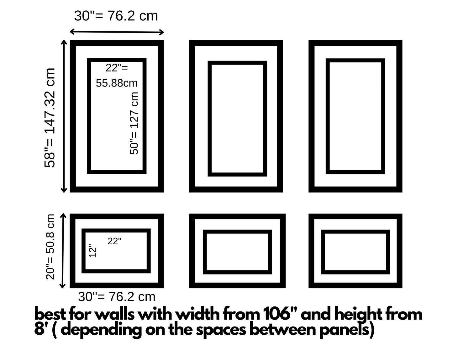 Wall Molding Kit- Wall Trim- Accent Wall Paneling- Modern Wall Decor - Wainscoting- Picture Frame Style Paneling- 6 Double Panels