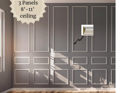 Wall Paneling Kit- Wainscoting- Paintable Wall Trim- Polyurethane Wall Molding- DIY Accent Wall- Tall Ceiling- 3 Slim Panels