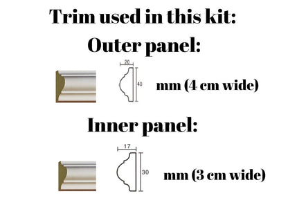 Wall Paneling Kit- Wall Trim- Accent Wall Molding- Paintable Wainscoting- Box Paneling- Double Frame- Bedroom Wall- 6 Panels Narrow and Wide