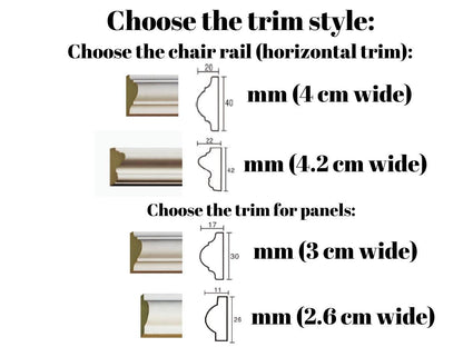 Wall Trim Kit Half Wall Molding- Accent Wall Paneling- Wainscoting- Box Paneling- DIY Wall- Pre-cut and Pre-primed- 5 Panels and Chair Rail