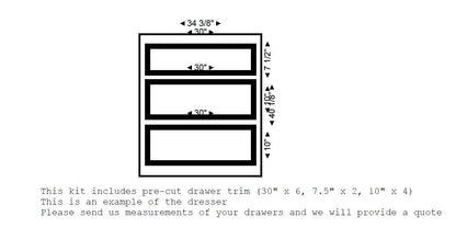 Drawer Molding Kit- Dresser Makeover- Cabinet Trim- Dresser Design- Furniture Restoration- Pre-Cut and Paintable