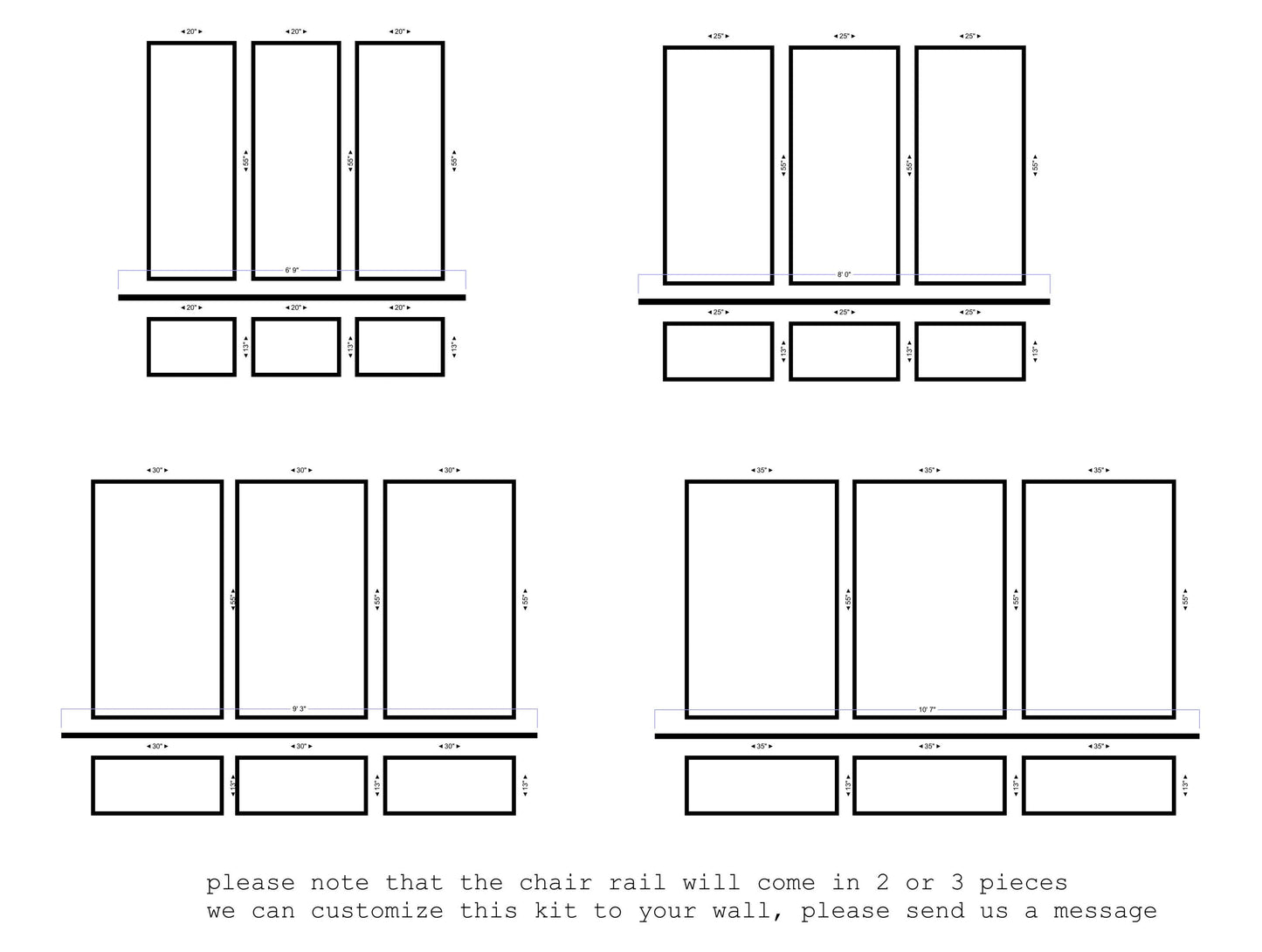 Wall Molding Kit Paintable- Wainscoting- Pre-cut Wall Trim- Polyurethane Wall Molding- DIY Accent Wall- Hallway Wall- 3 Panels