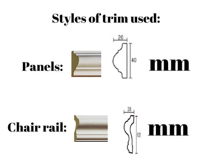 Wall Paneling Kit- Wall Trim- Accent Wall Molding- Paintable Wainscoting- Box Paneling- Bedroom Wall- Nursery Wall- 6 Panels Narrow and Wide